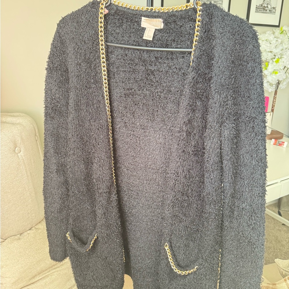 Elegant Black and Gold Chain Cardigan Sweater
